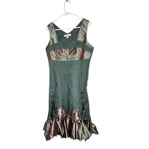 Forest Green Woodland Whimsical Fairy Dress Ruffle Hem Lace Up Cocktail Dress